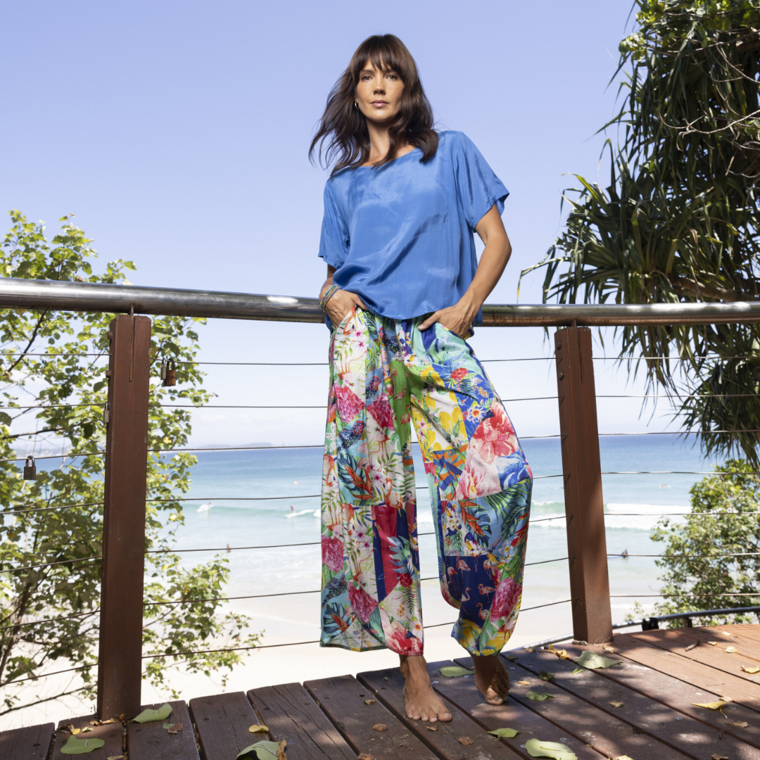 Orientique Kiana Pant - 100% Rayon Wide-Leg Pants with Elastic Drawstring Waist