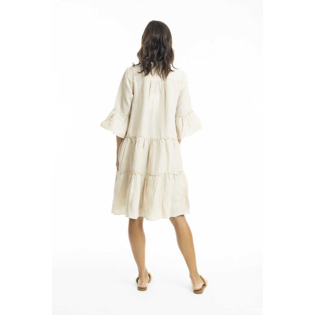 Orientique Linen Blend 3/4 Sleeve Layered Dress